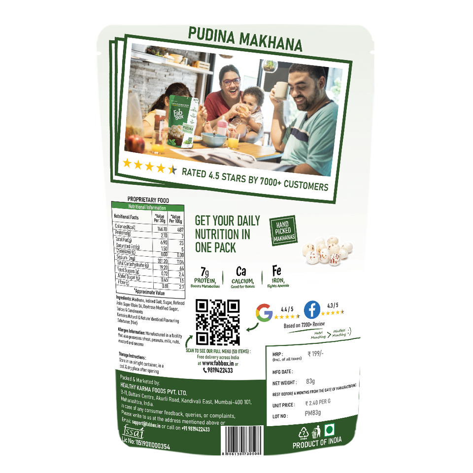 pudina makhana product back cover packet
