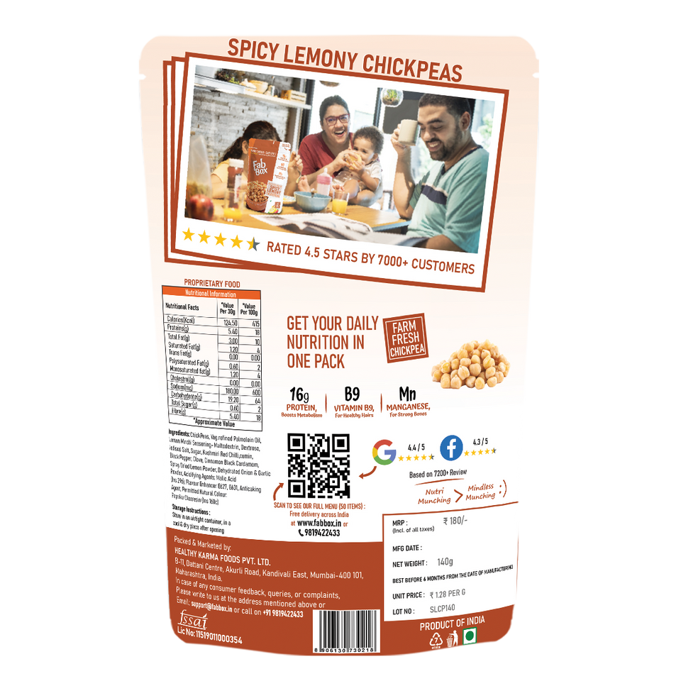 spicy lemony chickpeas product back cover packet