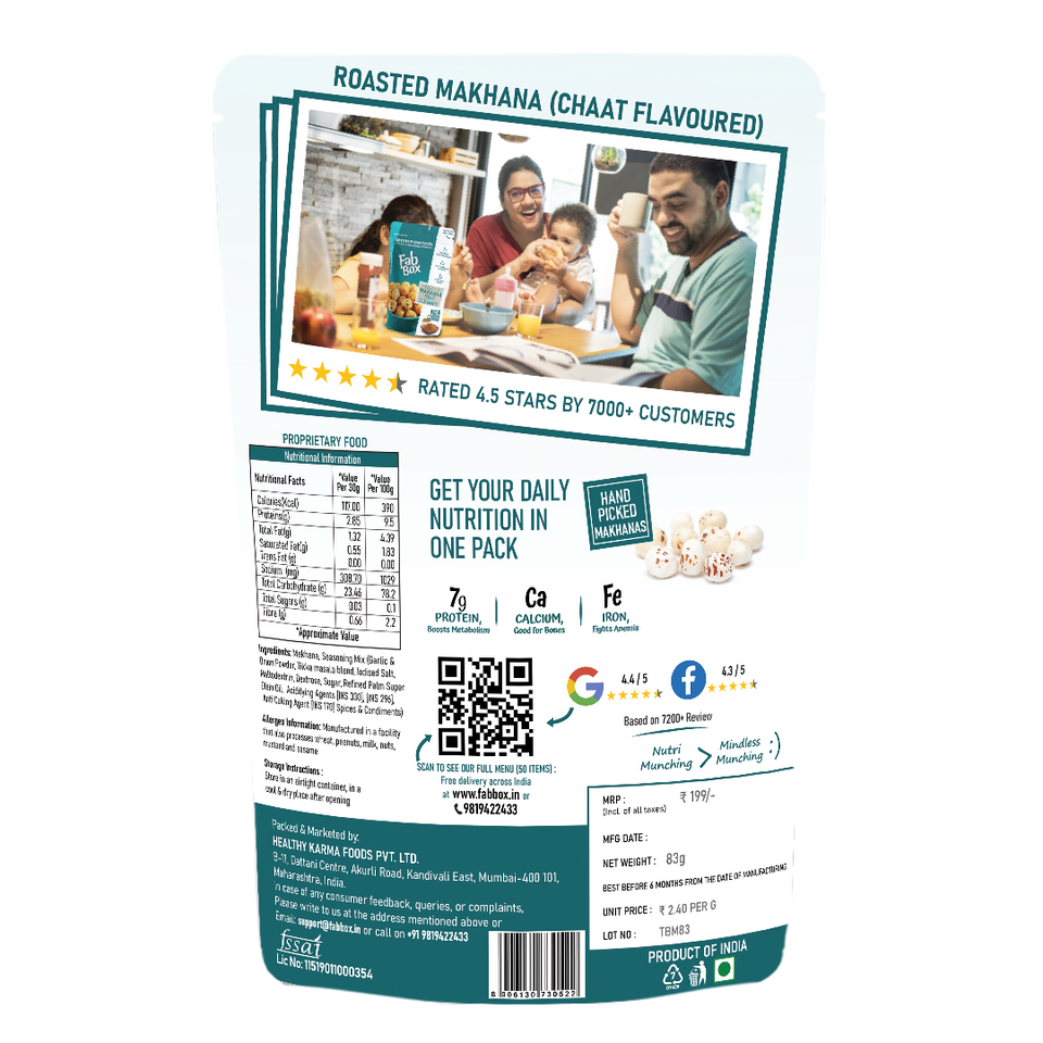 chaat flavoured makhana product back cover packet