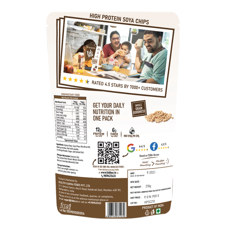 high protein soya chips product back cover packet