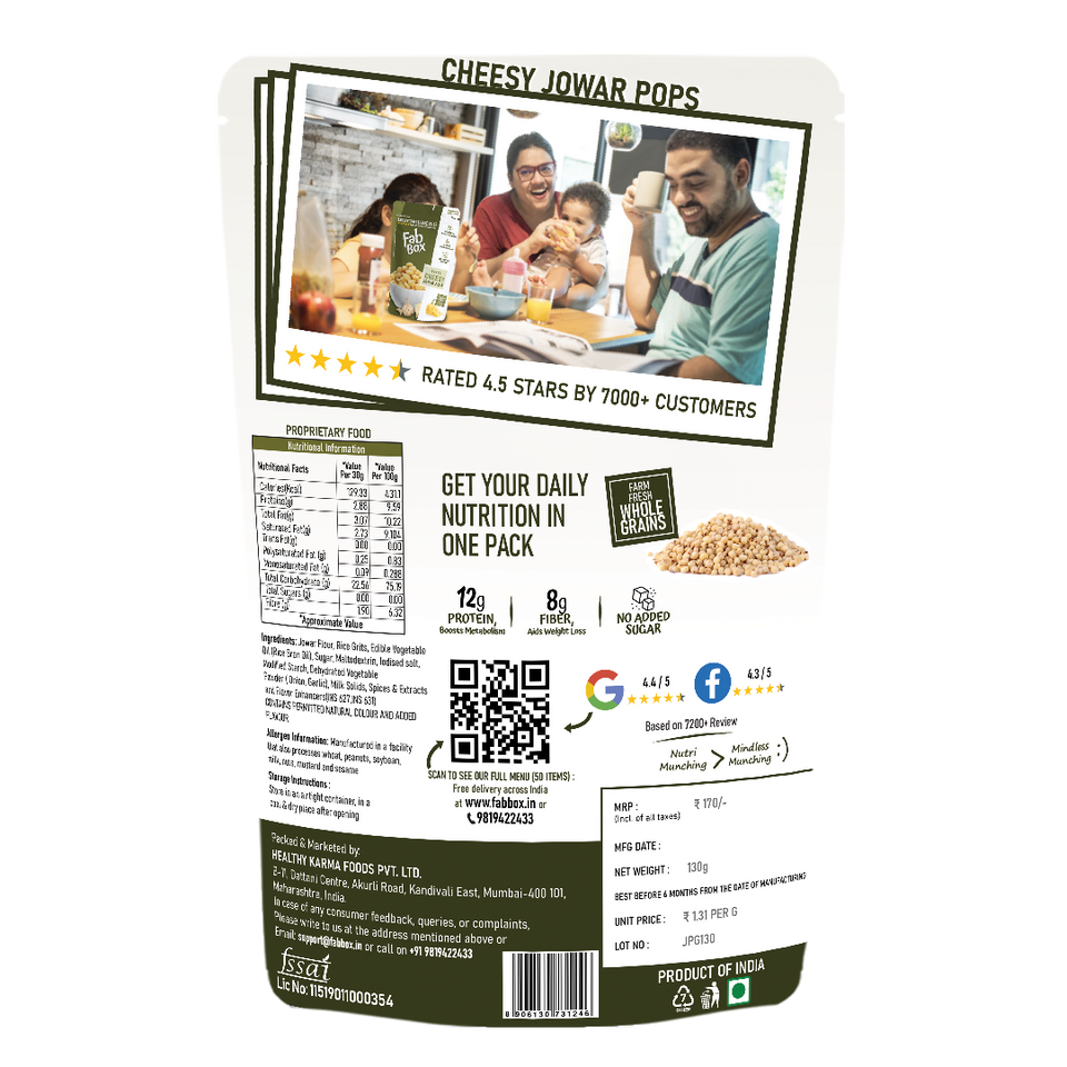 jowar millet puffs ( cheddar cheese) product back cover packet
