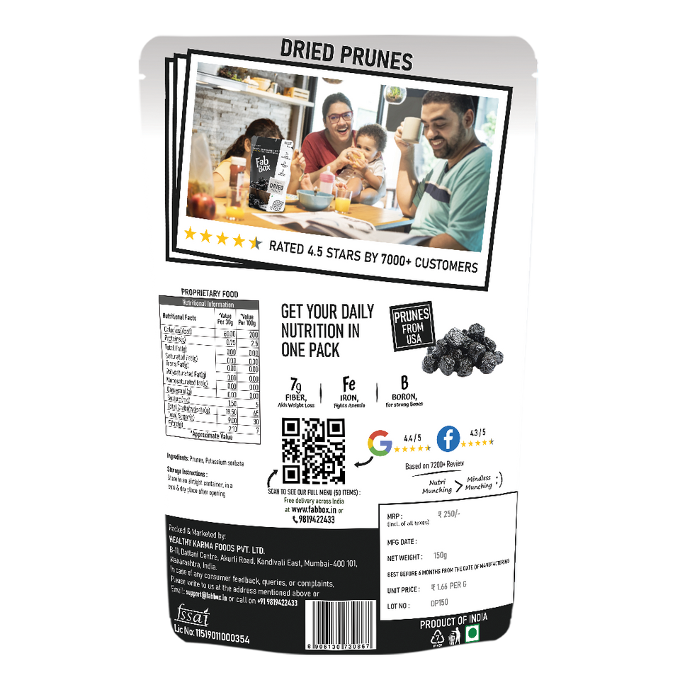 dried prunes product back cover packet