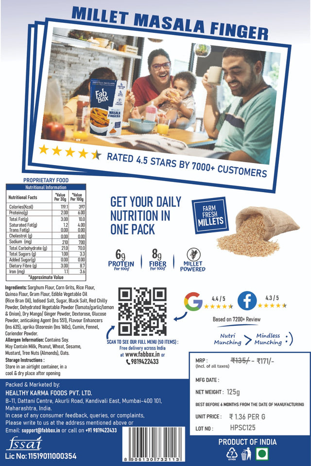 MILLET MASALA FINGERS 125gm