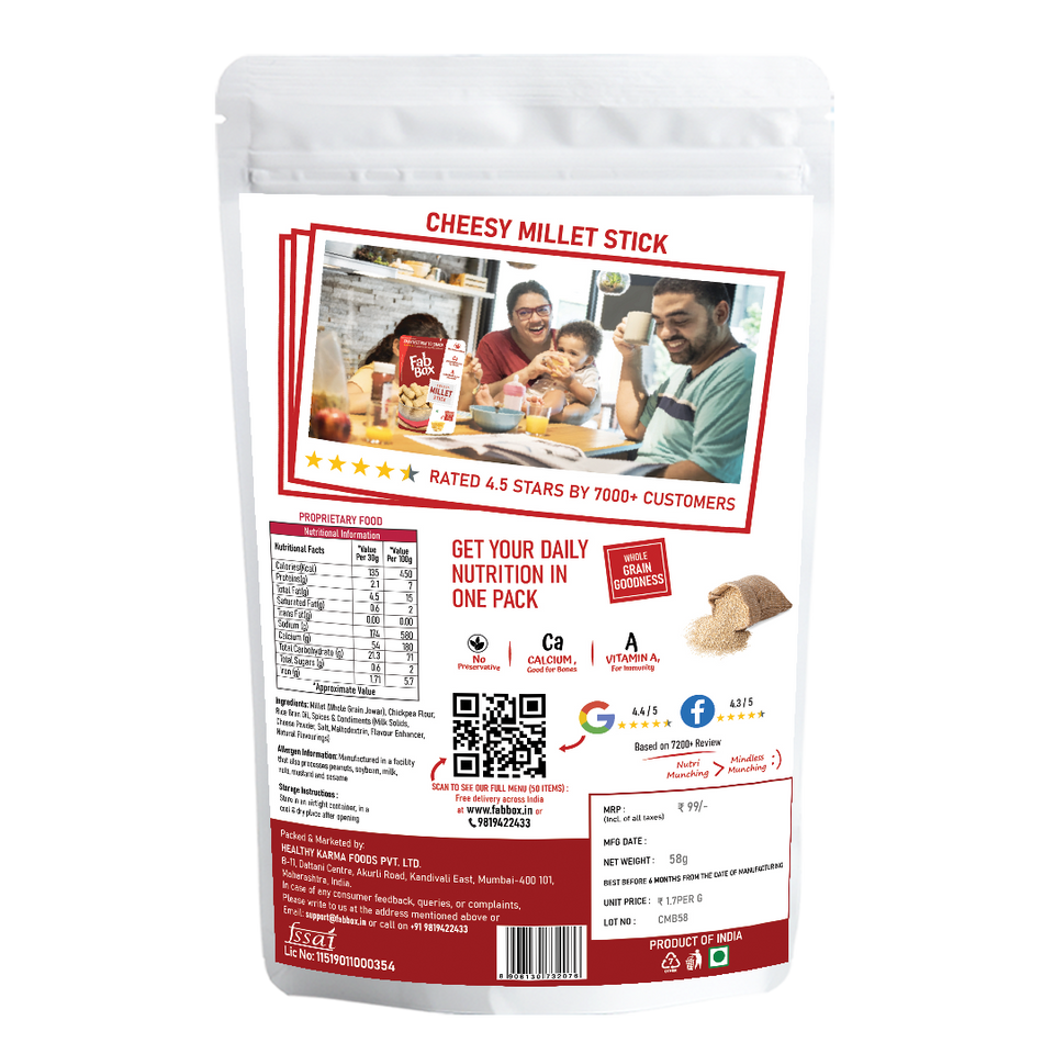cheesy millet sticks product back cover packet